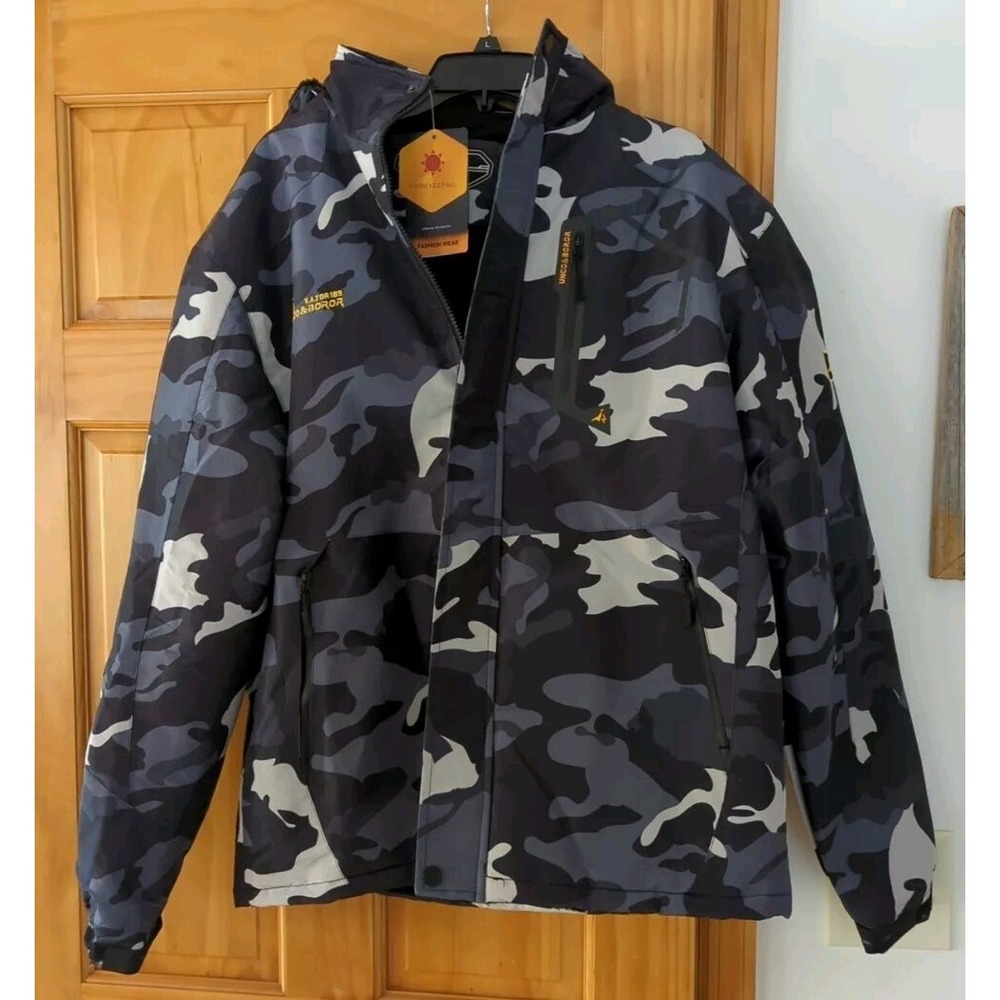 MOERDENG Unco & Boror Men's Waterproof‎ Windproof Ski Jacket Hooded Camo Large